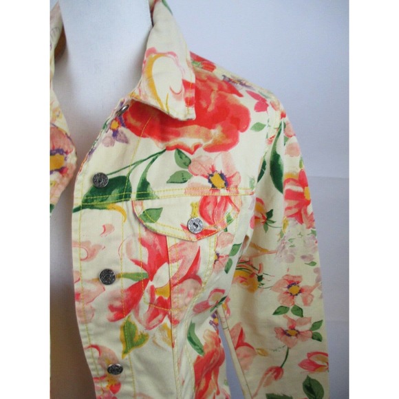 Chico's SZ 1 Jean Jacket Floral 100% Cotton Button - Picture 7 of 8